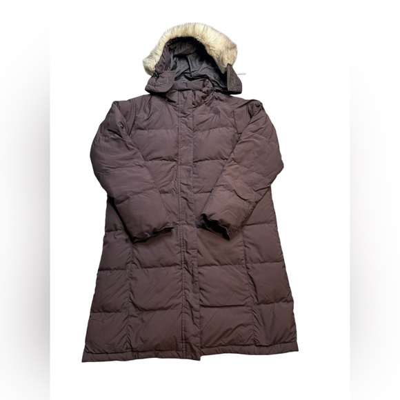 LL BEAN Womens Quilted Goose Down Puffer Coat Full Hooded Parka Brown L - Picture 1 of 7